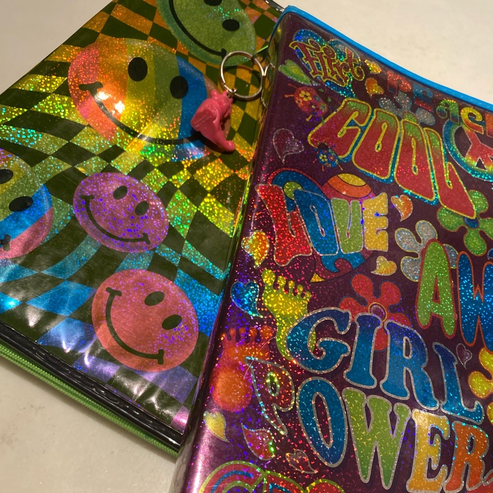 Rare Vintage Lisa Frank Smiley Faces 3 Ring Zipper Binder